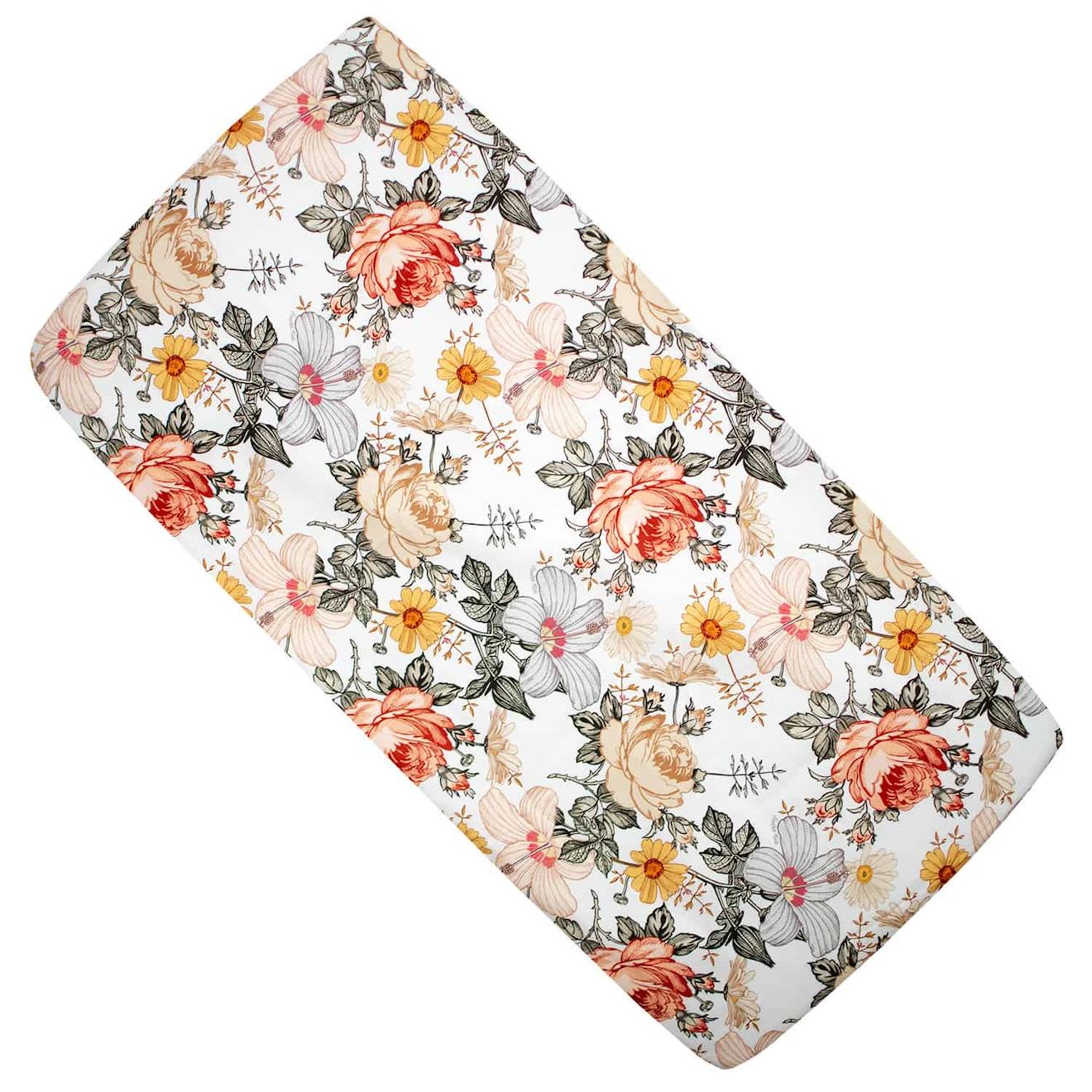 Sevira kids - Drap Housse Berceau En Coton Néo Vintage Blanc Imprimé Floral