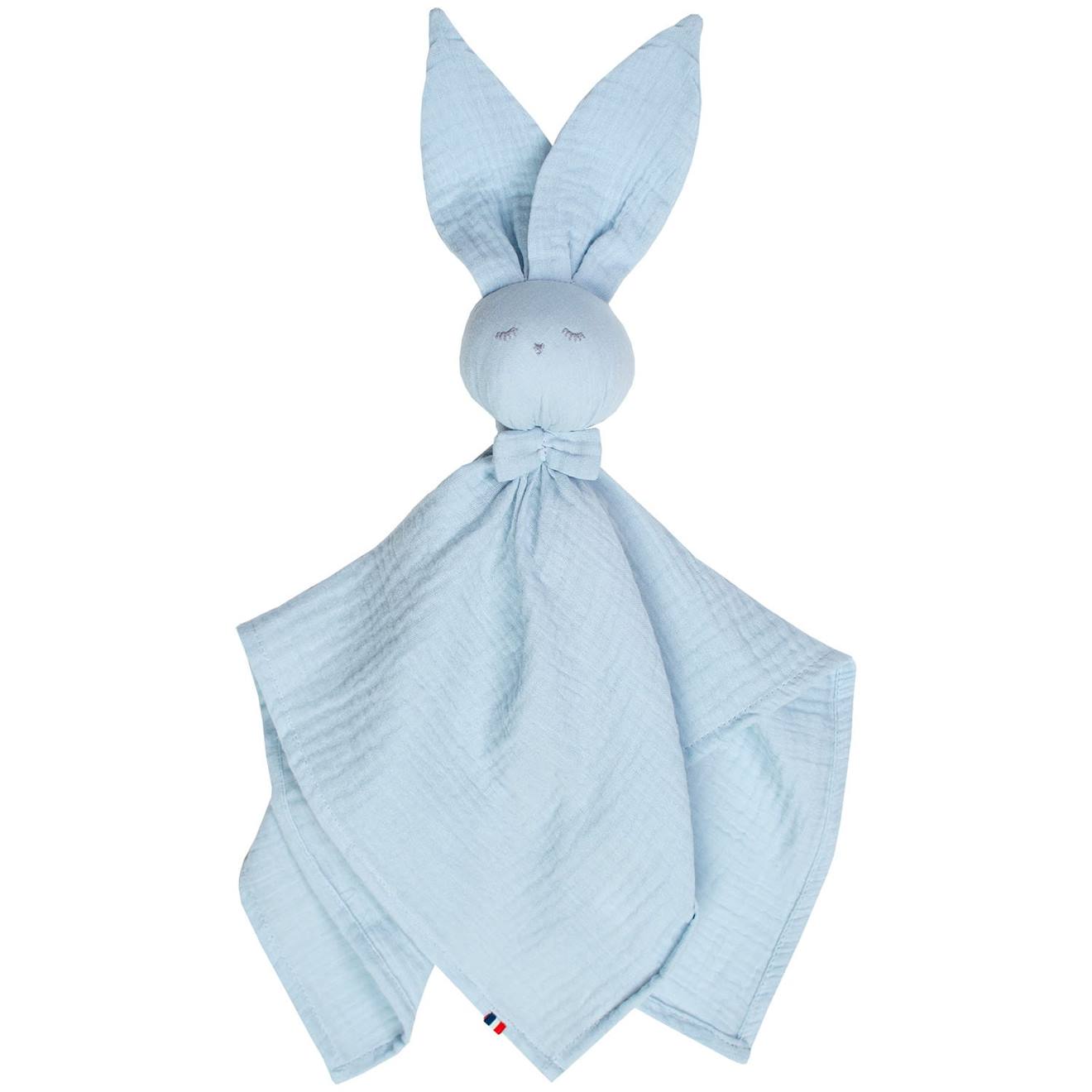 Doudou Lapin En Gaze De Coton Jeanne Bleu