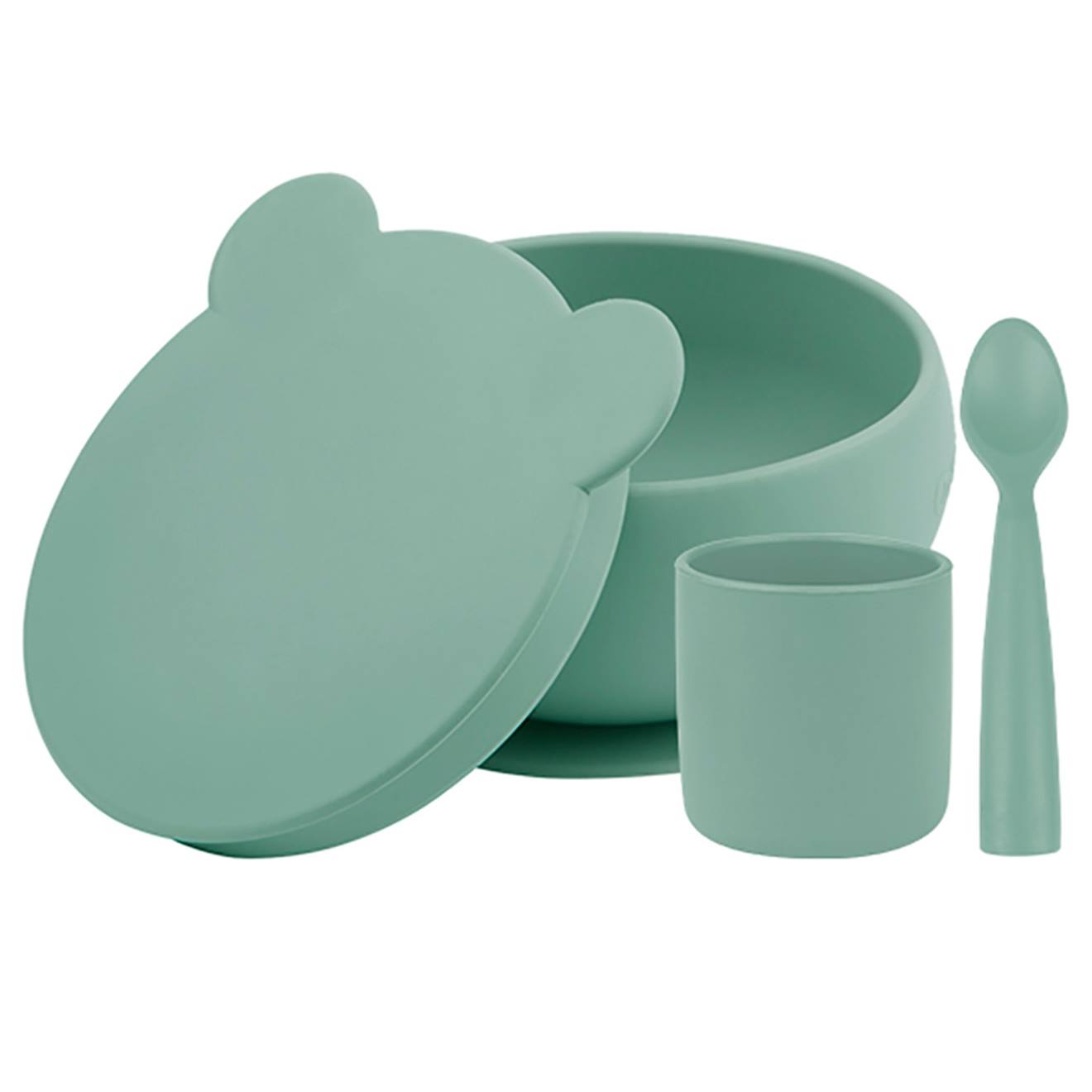 Coffret Mes Premiers Repas Bol Cuillère Gobelet Vert Amande