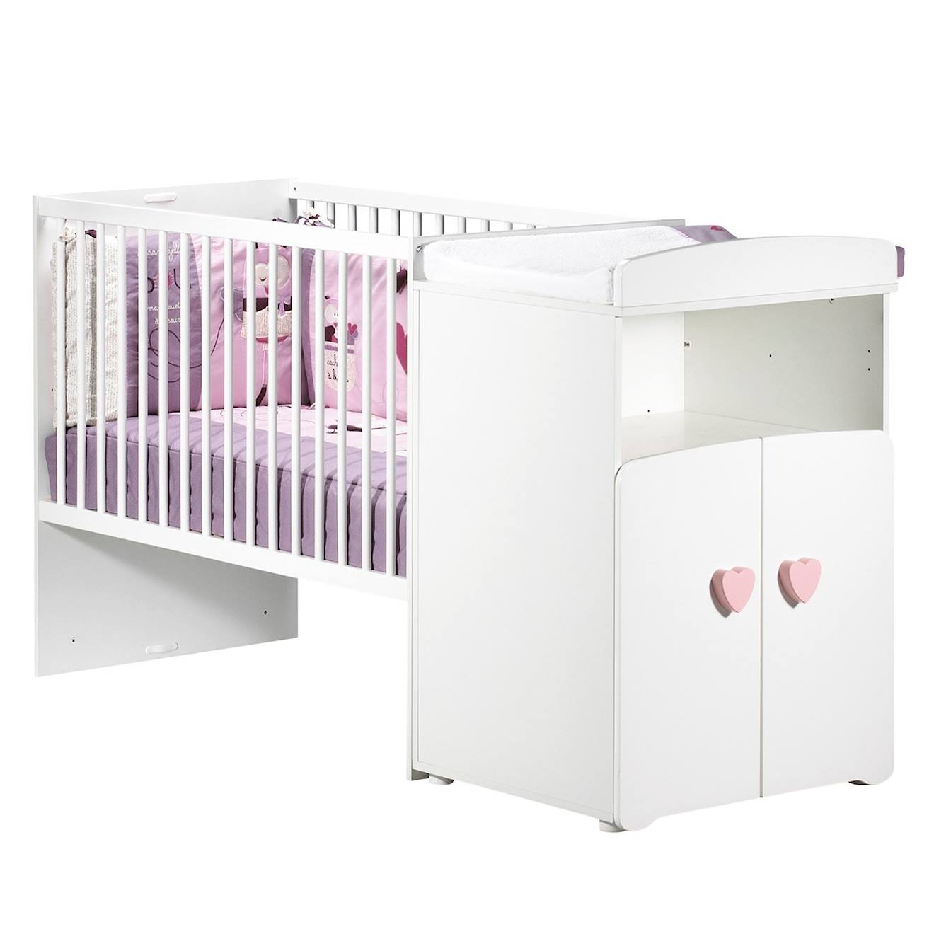 Lit Bébé Combiné Évolutif Blanc/rose