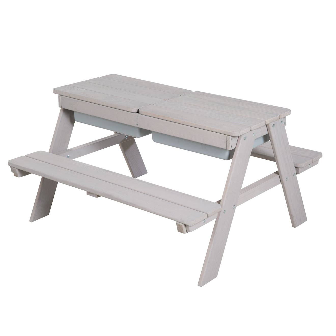 Table Sable Et Eau En Bois Massif – Pique-nique Pour 4 Enfants Gris