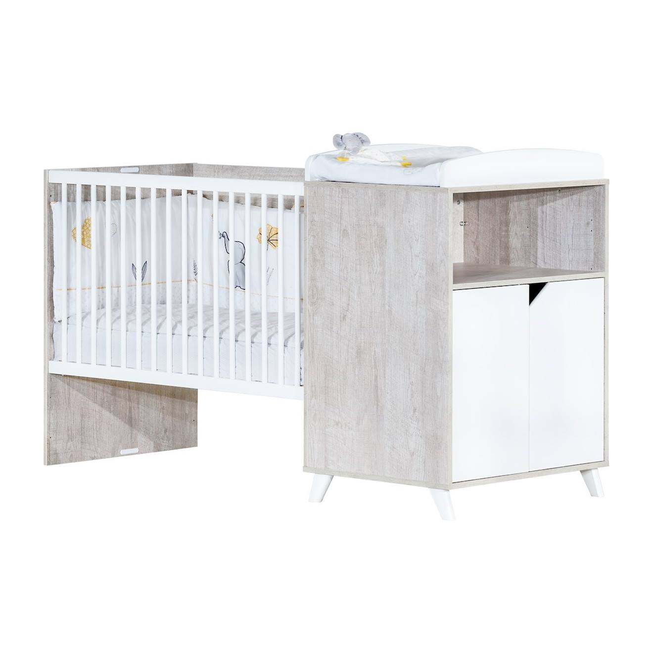 Lit Bébé Combiné Évolutif En Bois - Scandi Blanc/gris