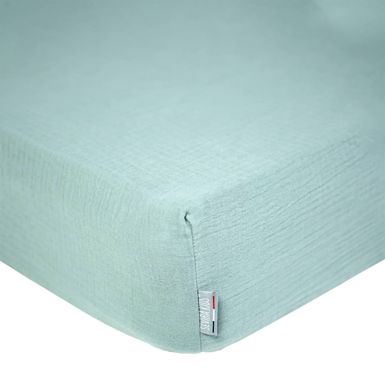 Drap Housse Uni En Gaze De Coton Vert Eucalyptus