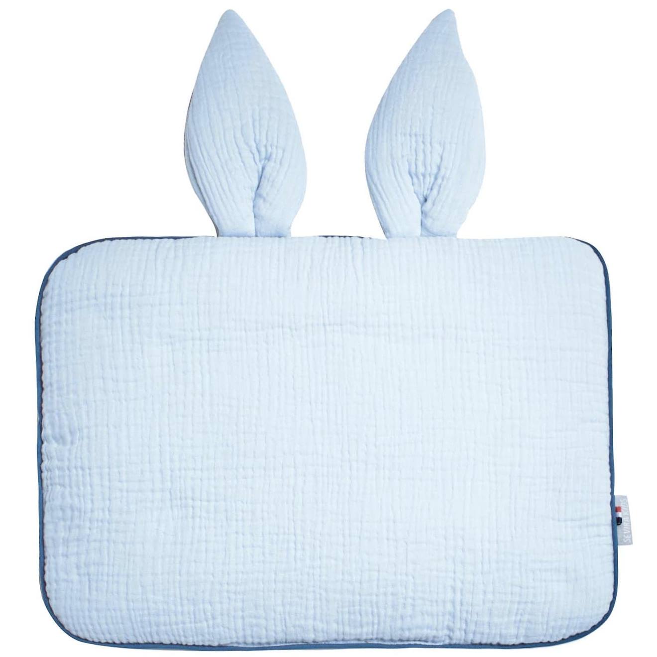 Oreiller Plat Lapin En Gaze De Coton Jeanne Bleu
