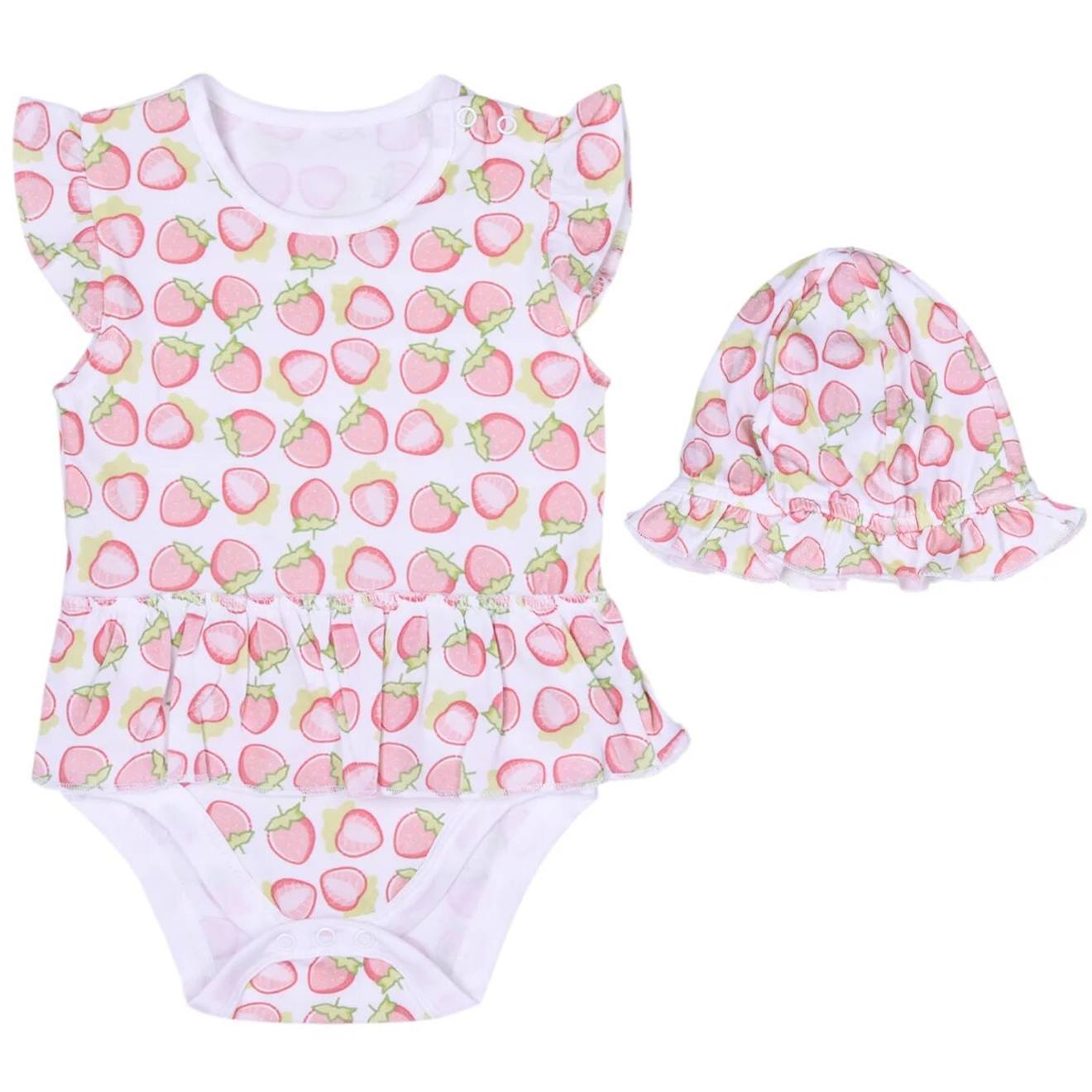 Robe Body Et Chapeau En Coton Bio Fraise Rose