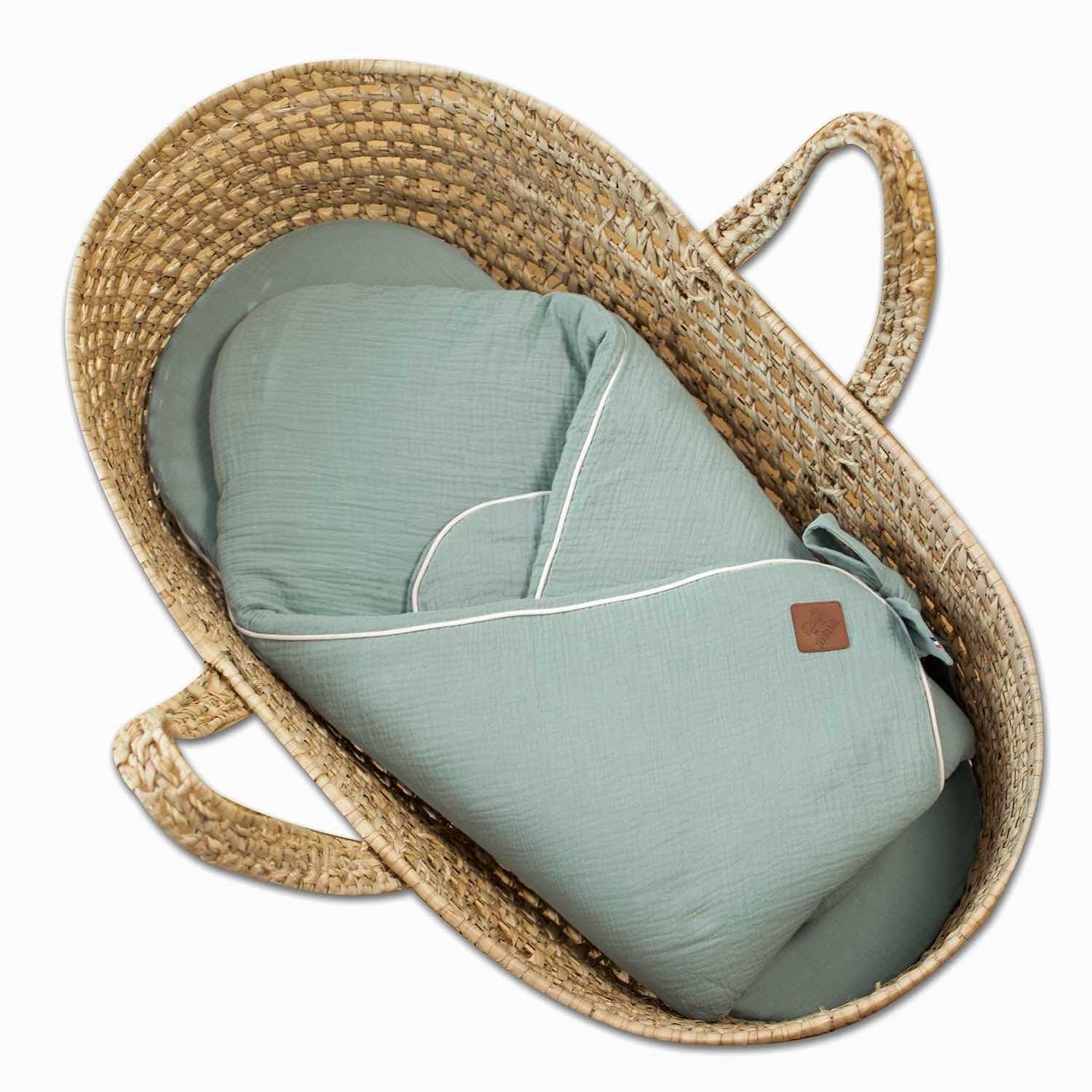 Couverture D'emmaillotage En Gaze De Coton Jeanne Vert De Gris