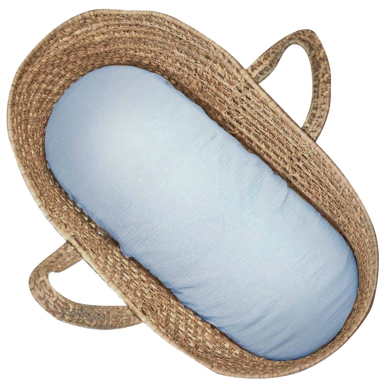 Drap Housse Couffin Ovale En Gaze De Coton Jeanne Bleu