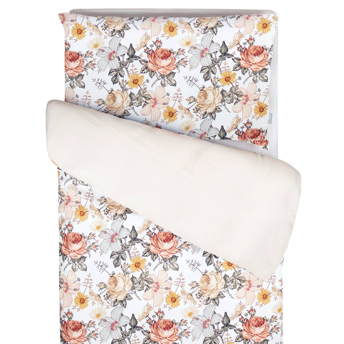 Parure De Lit Bébé En Coton Néo Vintage Blanc Imprimé Floral