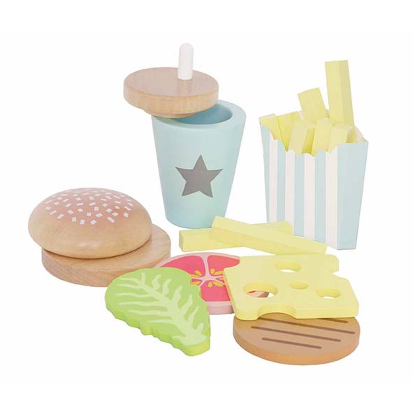 Jouet En Bois - Dinette - Burger Meal Multicolore
