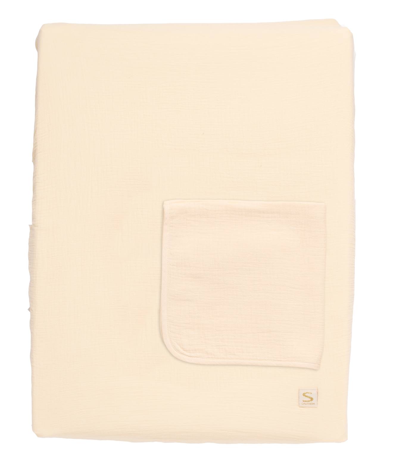 Matelas À Langer Avec Sa Housse En Double Gaze De Coton Et Sa Serviette - Uni Vanilla Beige (Sauthon) - Image 1