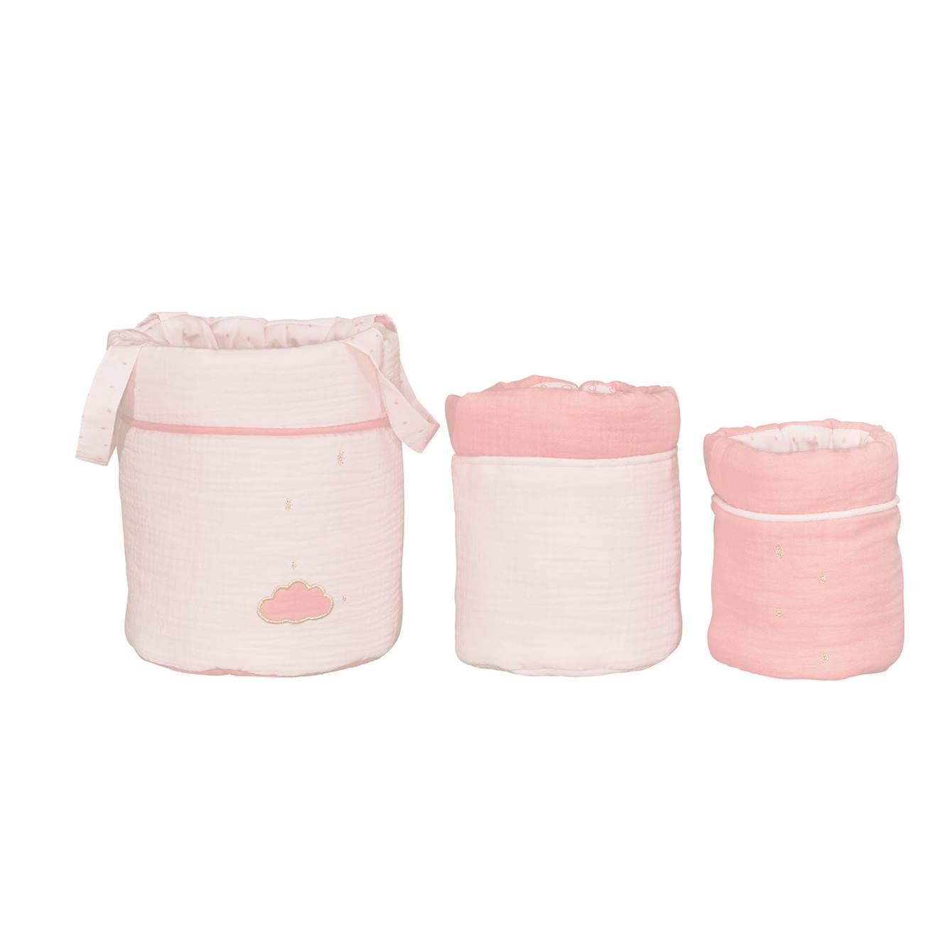 Lot De 3 Paniers De Rangement En Coton Rose