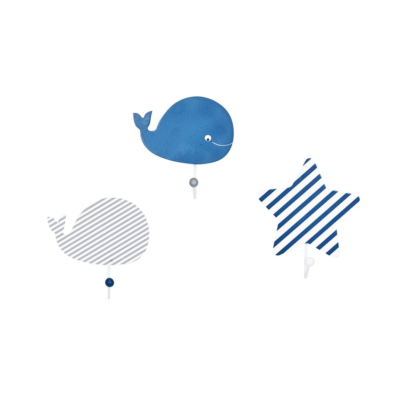 Patères En Bois Lot De 3 - Blue Baleine Bleu