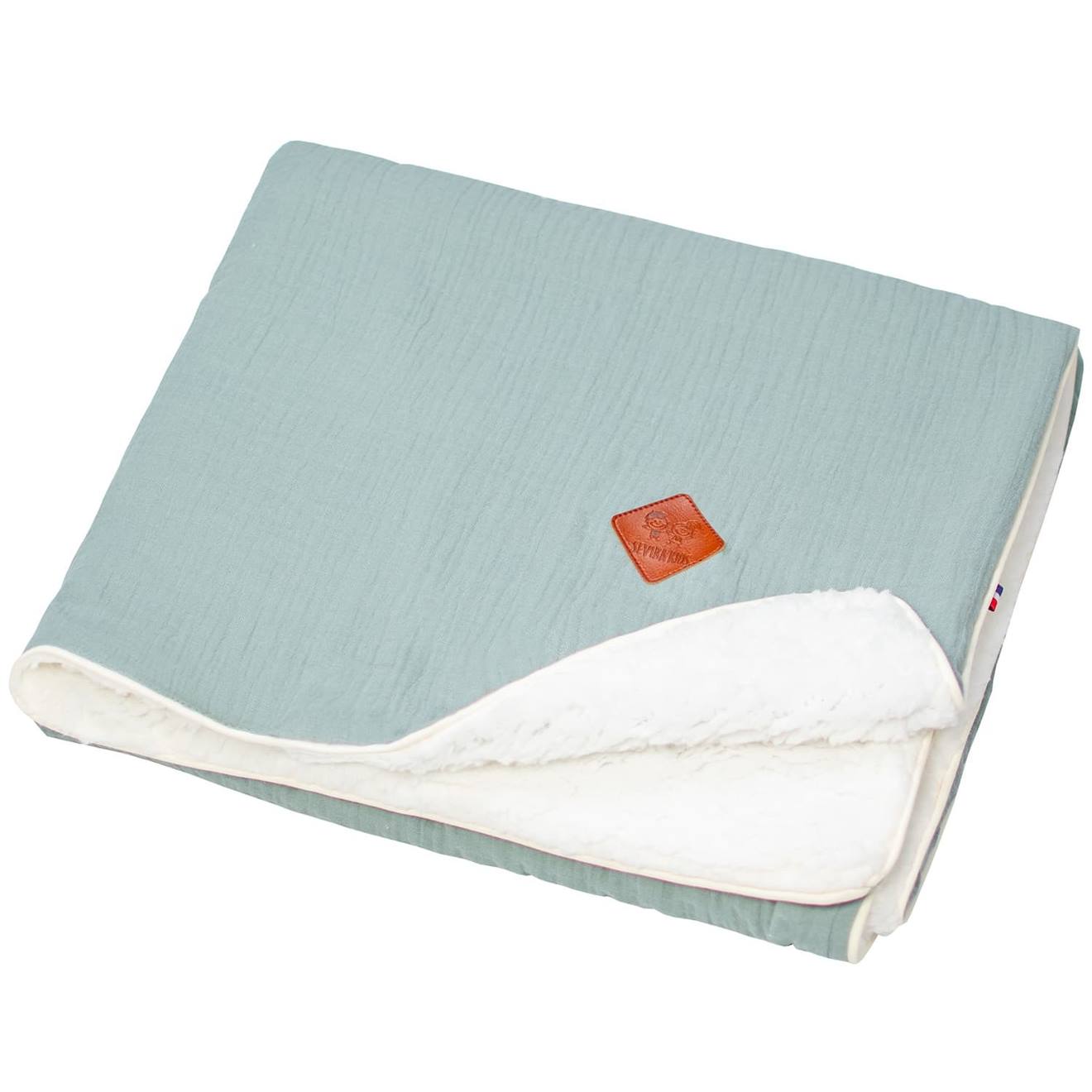 Couverture En Gaze De Coton Et Sherpa Jeanne Vert De Gris