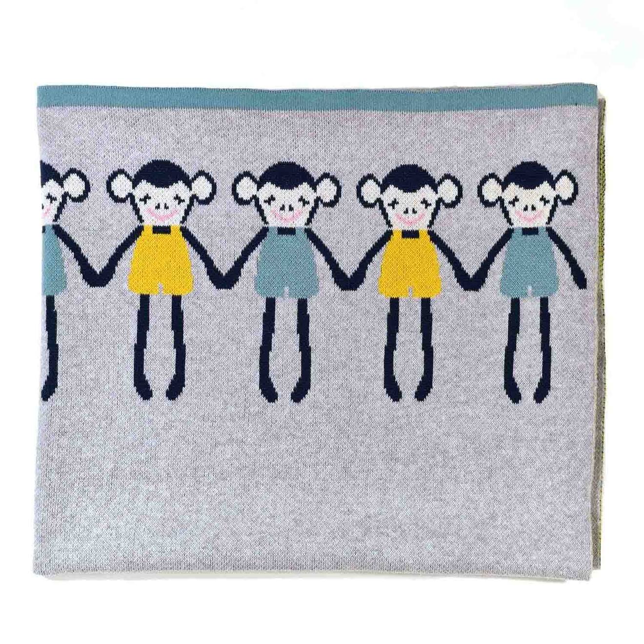 Couverture En Coton Bio Gots Gris, Singe