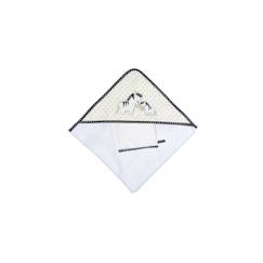 -Cape de bain plus gant en coton - pluche et pompon