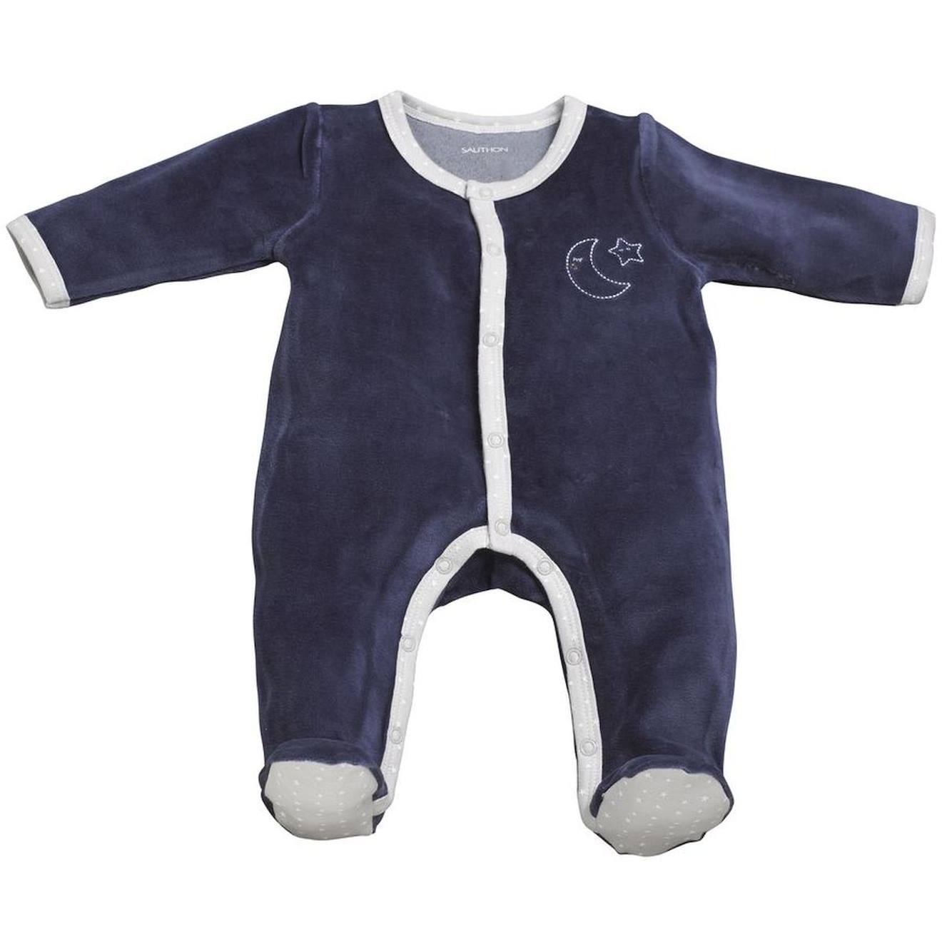 Pyjama Bébé À Manches Longues En Velours - Merlin Bleu