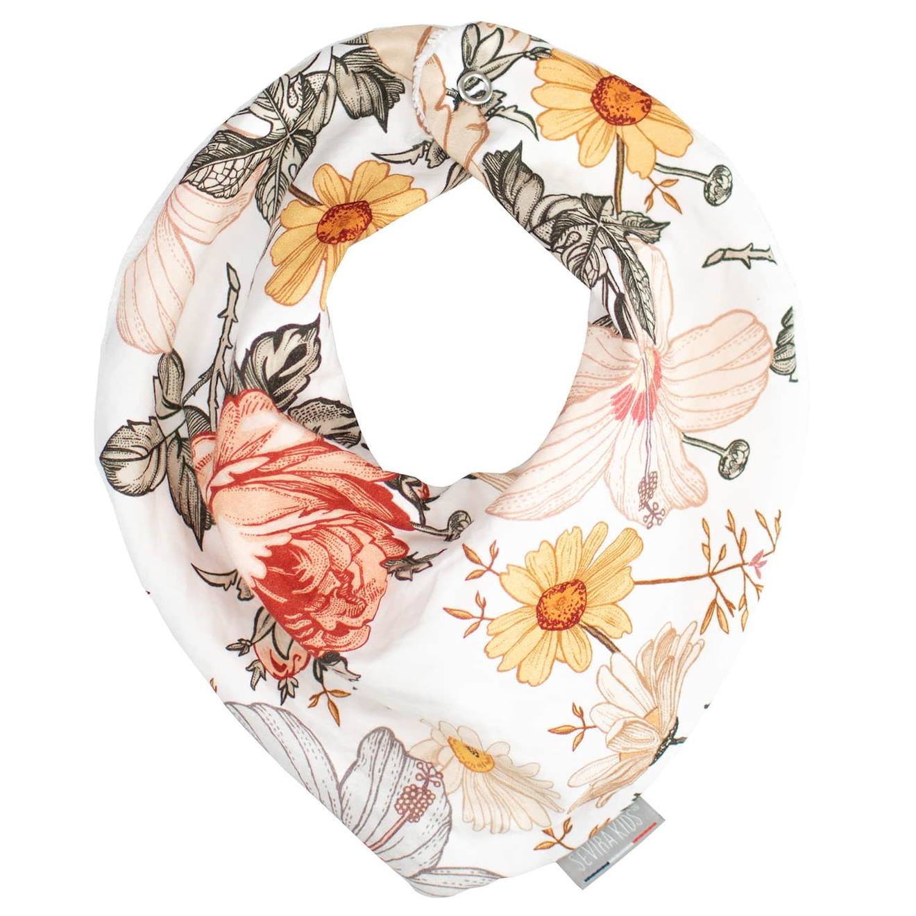 Bavoir Bandana En Coton Néo Vintage Blanc Imprimé Floral