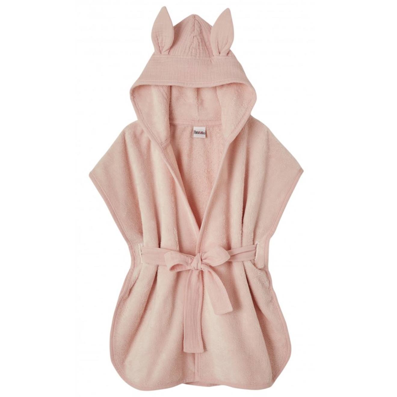 Peignoir bébé et enfant à capuche en bambou rose clair