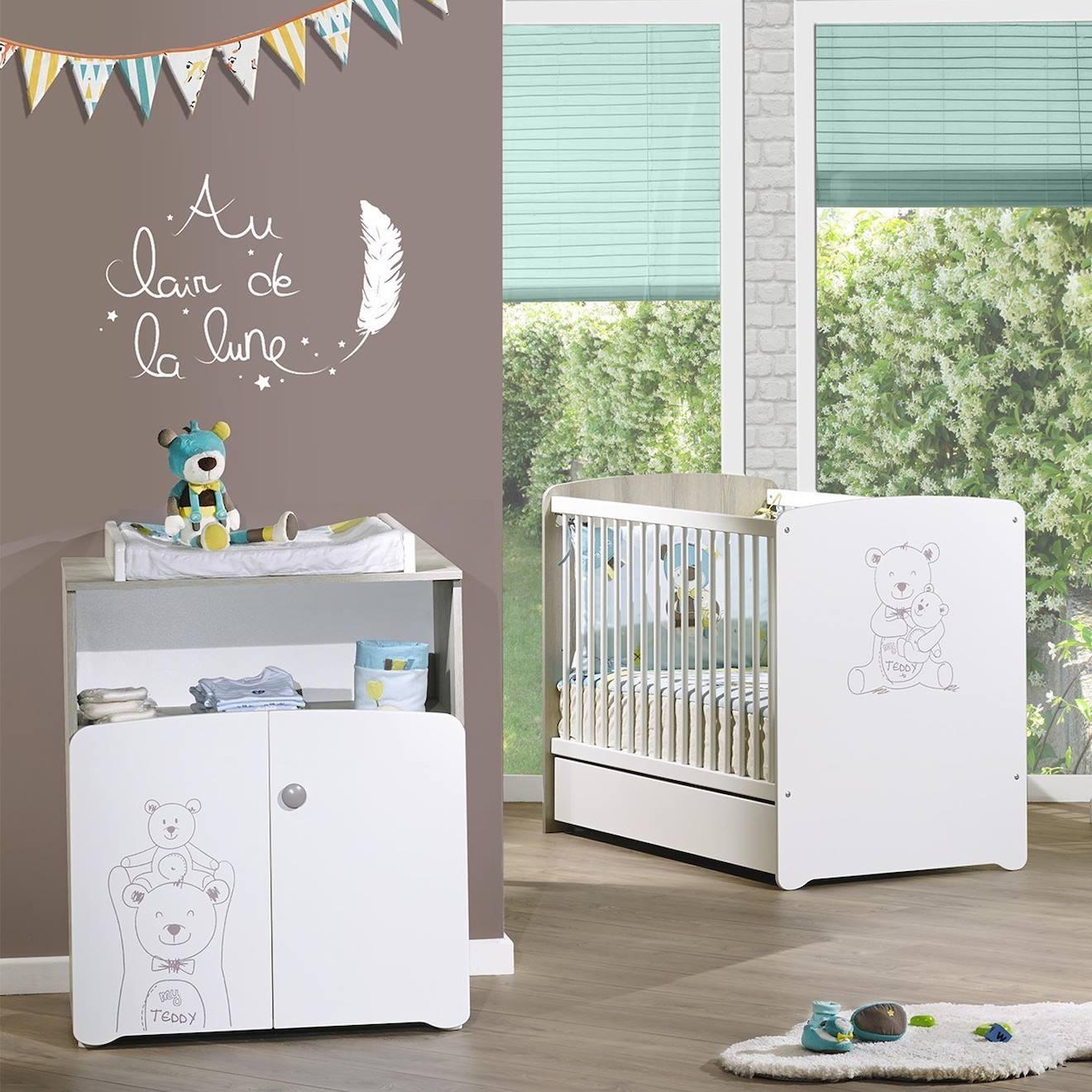 Baby Price - Chambre Duo Lit Et Commode À Langer En Bois Blanc