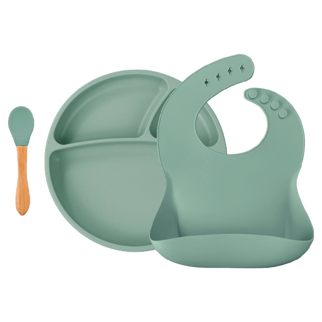 Coffret Repas Comme Un Grand Assiette Cuillère Bavoir Vert Amande