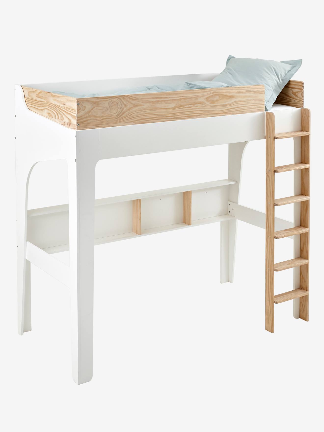 Lit mezzanine enfant avec étagères pour combiné EASYSPACE blanc/bois