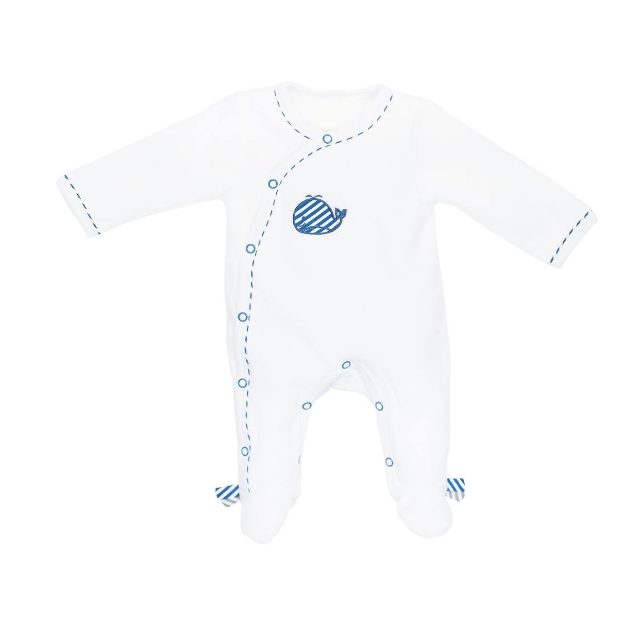 Pyjama Bébé À Manches Longues En Velours Blanc/bleu