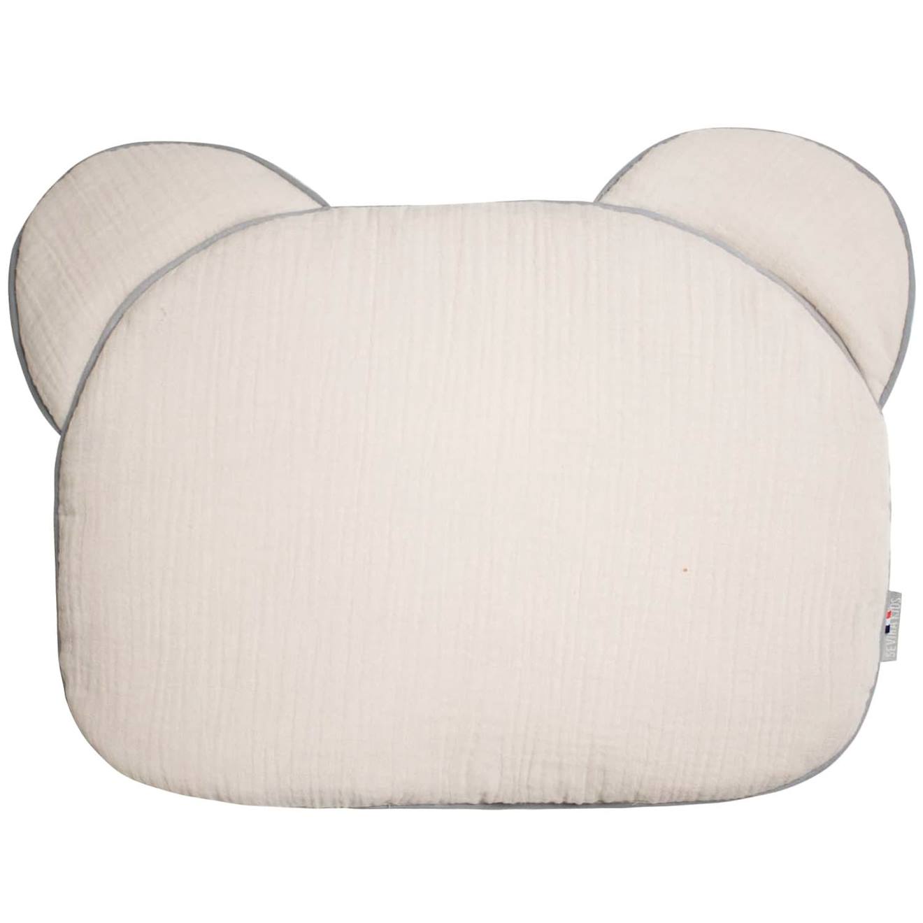 Oreiller Bébé Plat Ourson En Gaze De Coton Jeanne Beige
