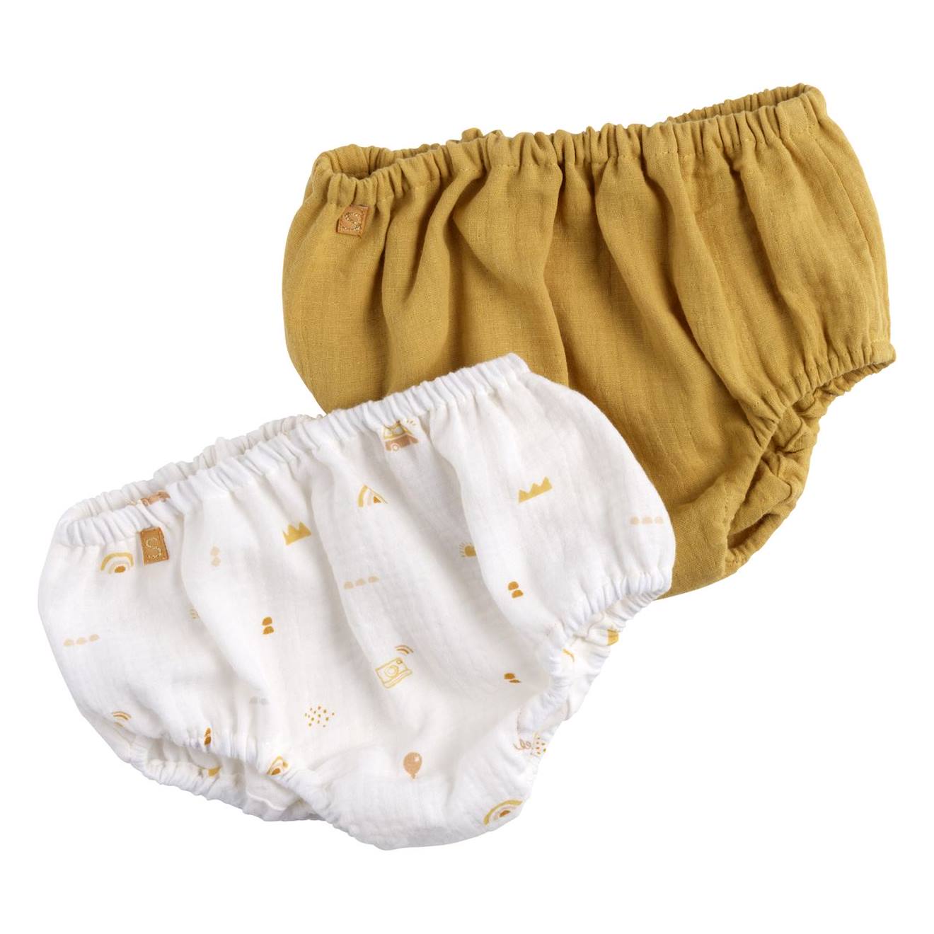 Culotte Bloomer Bébé En Coton Lot De 2 Blanc/jaune