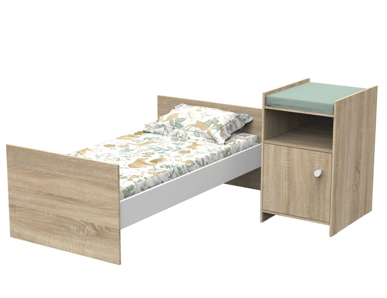 Lit Bébé Combiné Évolutif En Décor Bois Avec Commode À Langer 1 Porte - Up Marron (Baby Price) - Image 1