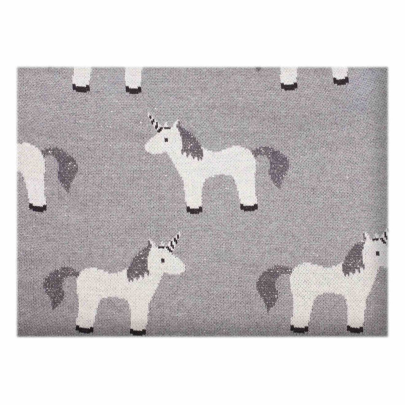 Couverture En Coton Bio Gots Gris, Licorne