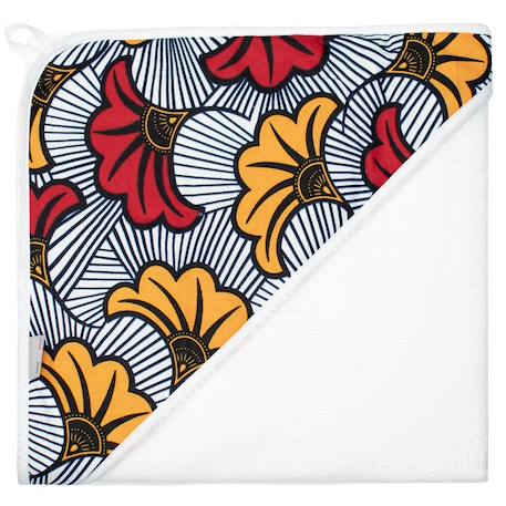 Grande cape de bain en coton et bambou wax fleurs de mariage  - vertbaudet enfant