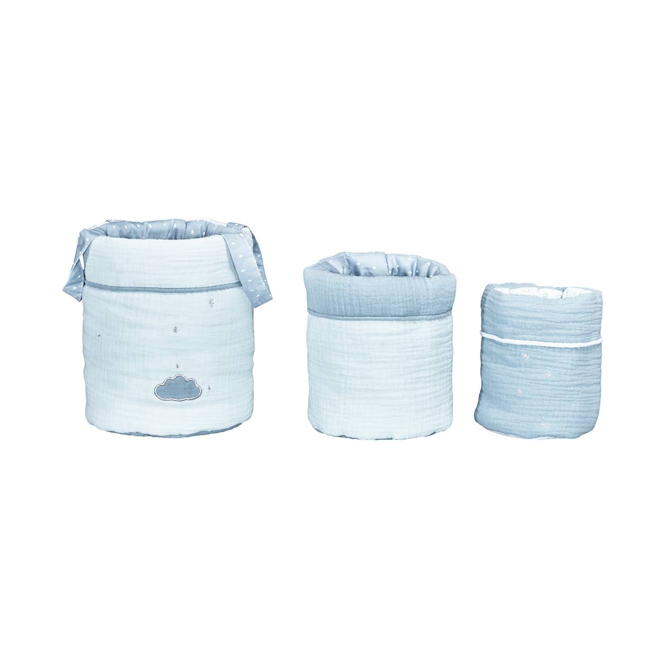 Lot De 3 Paniers De Rangement En Coton - Lily Bleu
