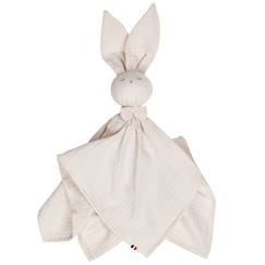 Jouet-Doudou lapin  en gaze de coton jeanne