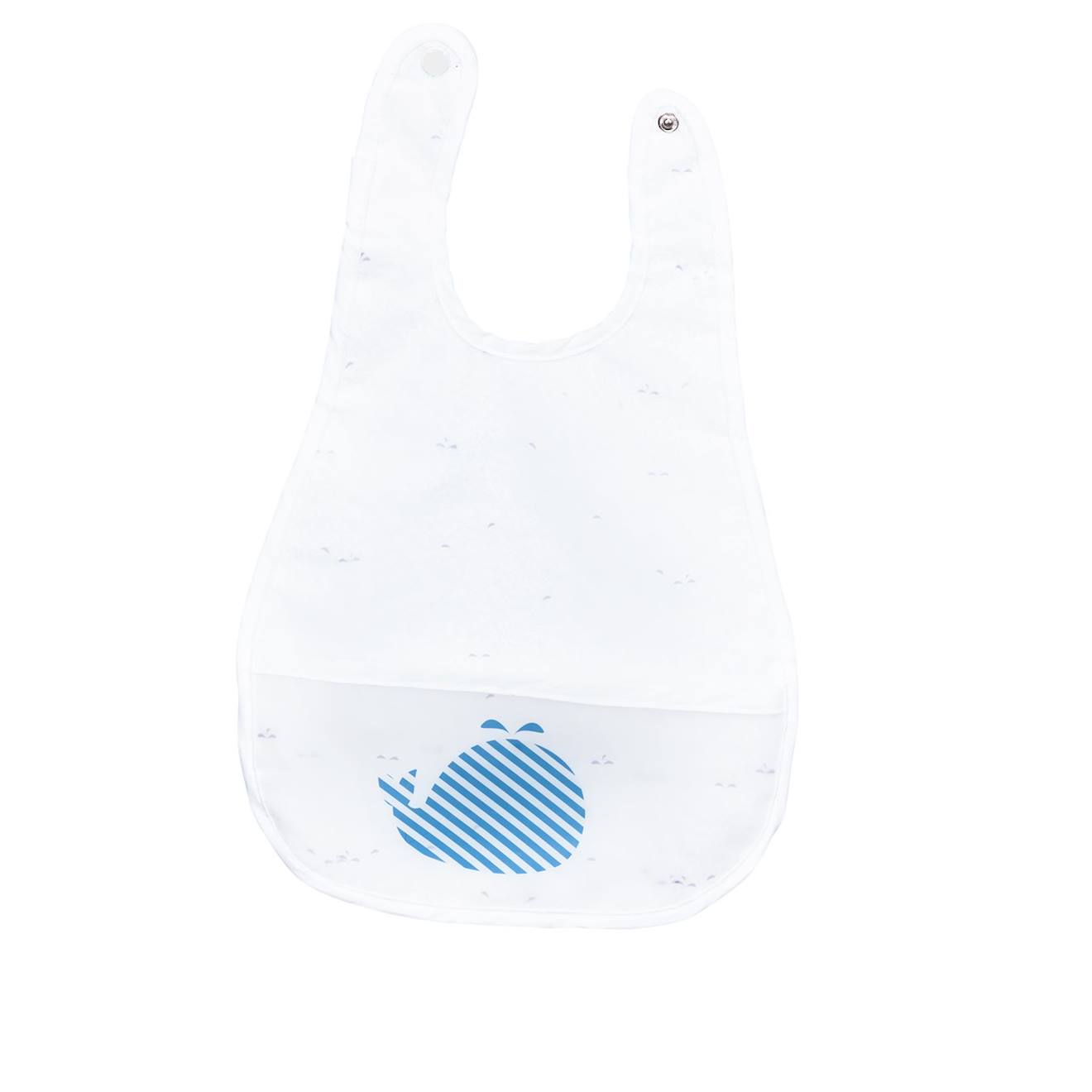 Bavoir Avec Récupérateur - Blue Baleine Blanc/blanc