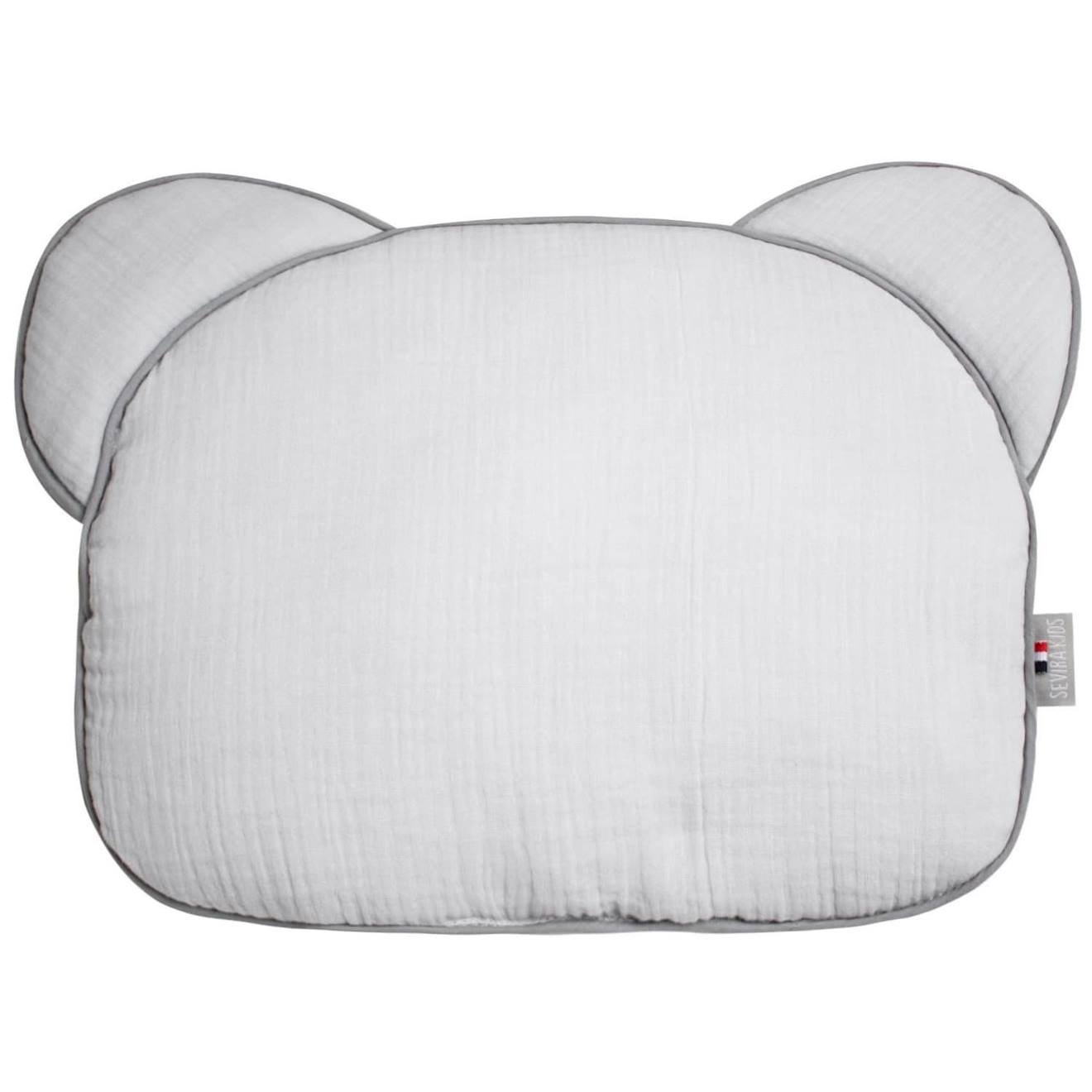 Sevira kids - Oreiller Bébé Plat Ourson En Gaze De Coton Jeanne Gris Clair