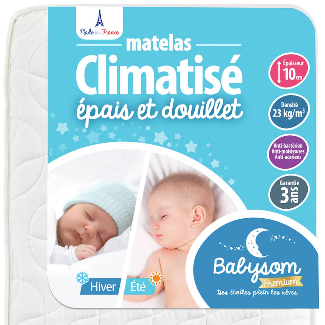 Matelas Enfant/bébé Climatisé Réversible Anti-acarien Blanc