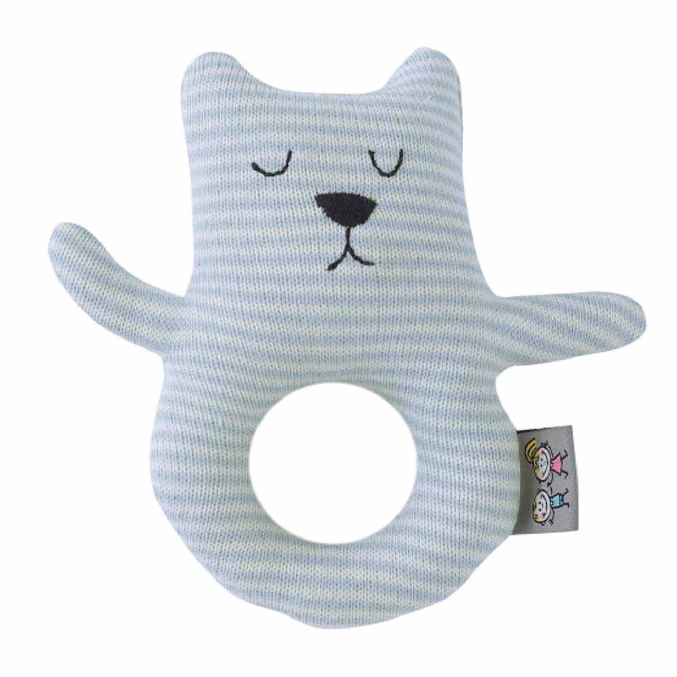 Hochet Tricoté En Coton Bio Bleu, Ourson