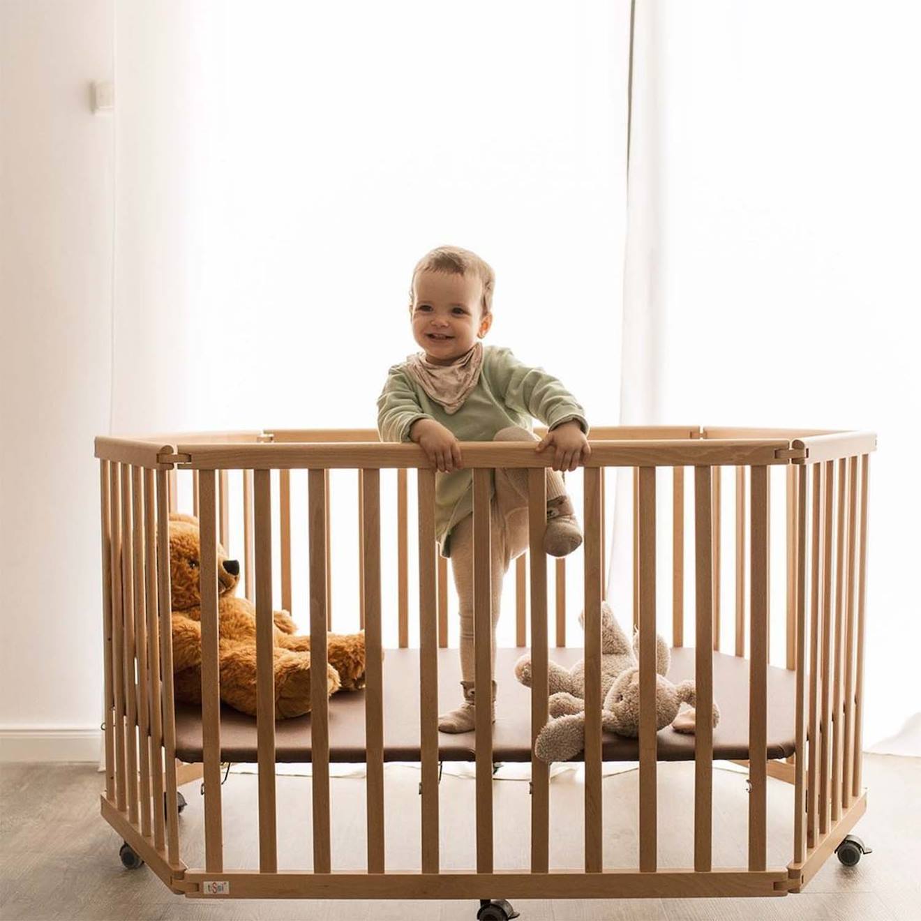 Parc Bébé Pliable Bois Naturel (Tissi) - Image 2