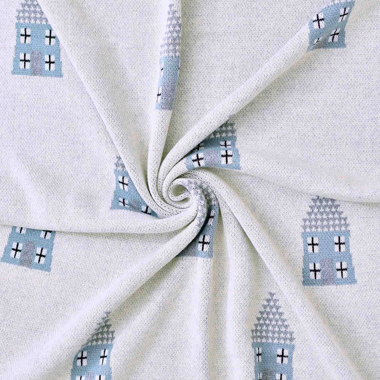 Couverture En Coton Bio Gots Écru, Motifs Bleu