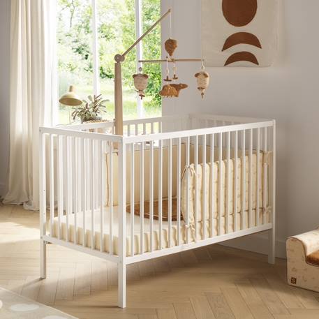 Lit bébé tout barreaux en bois - first Blanc+Marron 2 - vertbaudet enfant 