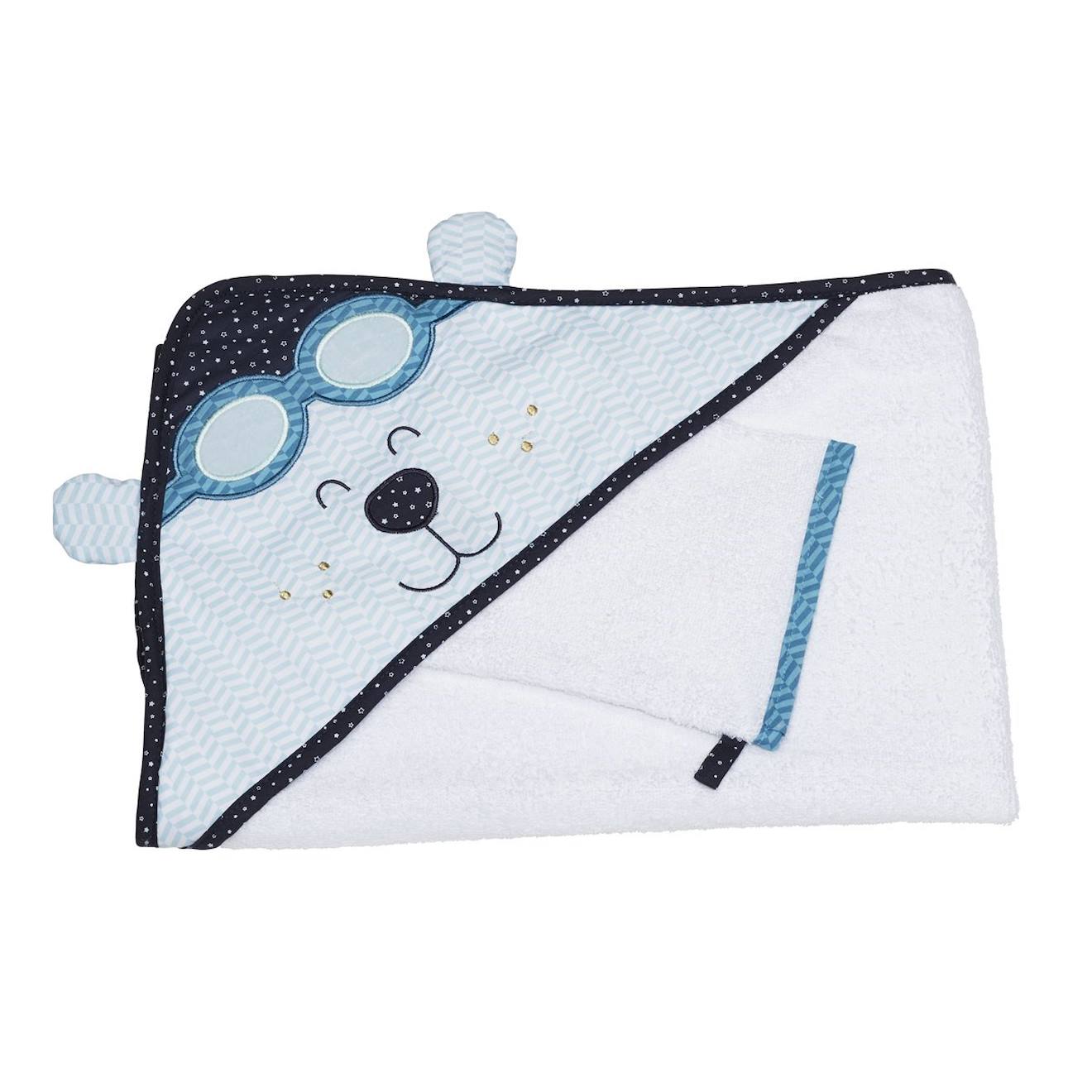 Cape De Bain Bébé Et Gant En Coton Blanc
