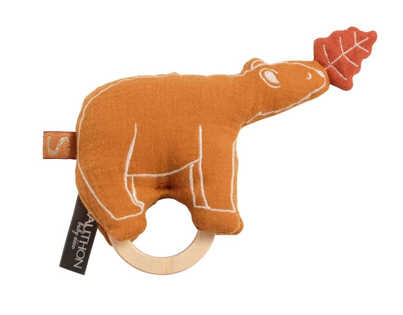 Hochet Ours Avec Anneau En Bois Marron
