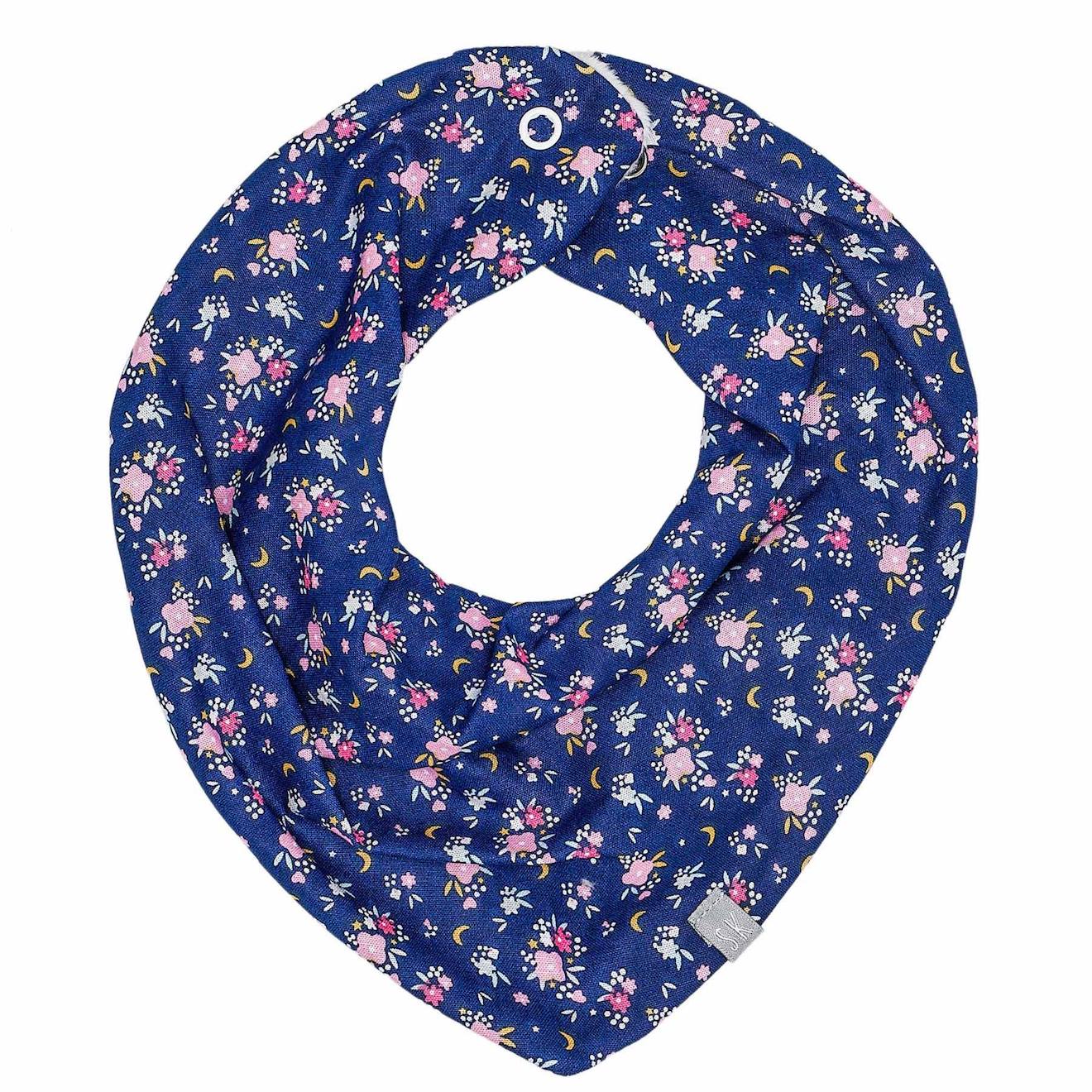 Bavoir Bandana Cache-cou Réversible Flore Bleu
