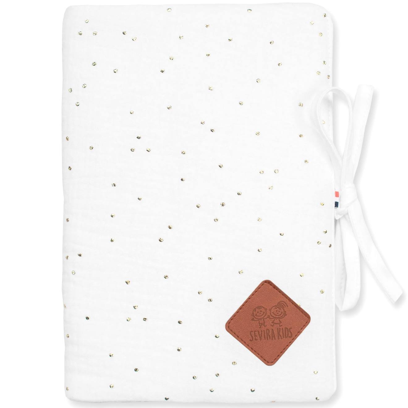 Protège Carnet De Santé En Gaze De Coton Jeanne Blanc À Pois Or