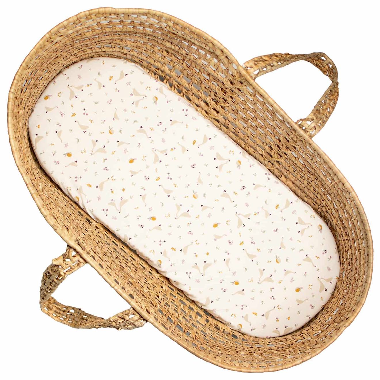 Drap Housse Couffin En Coton Sidonia Blanc Imprimé Minimaliste