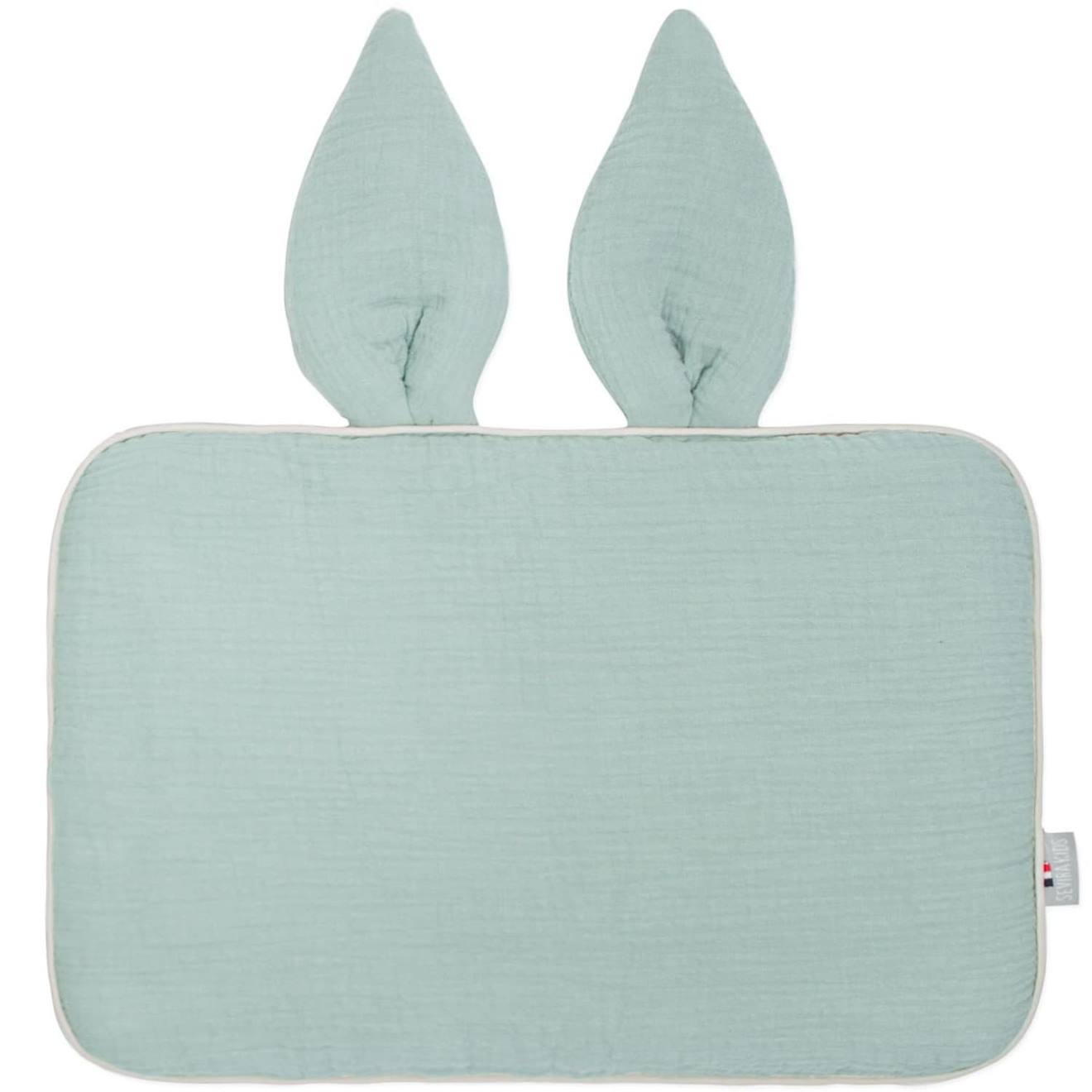 Sevira kids - Oreiller Plat Lapin En Gaze De Coton Jeanne Vert De Gris