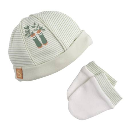 Bébé-Accessoires-Lot bonnet et moufles bébé en coton - botanica
