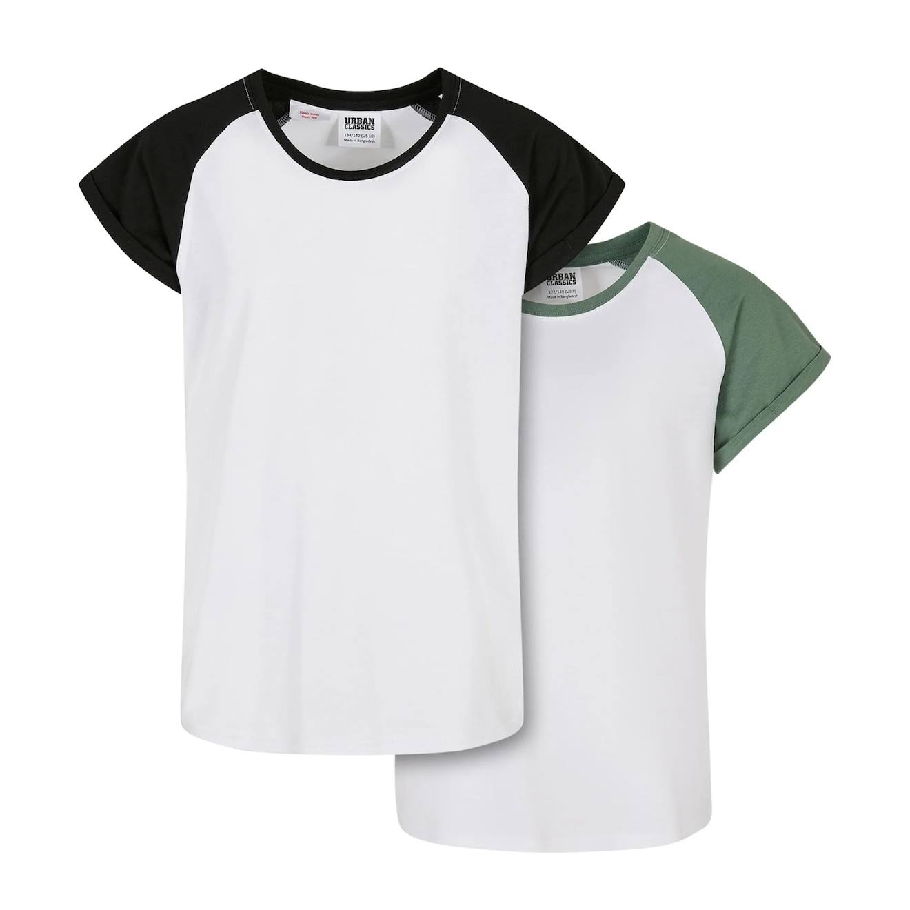 T-shirts Coton Vert Sauge / Blanc / Noir