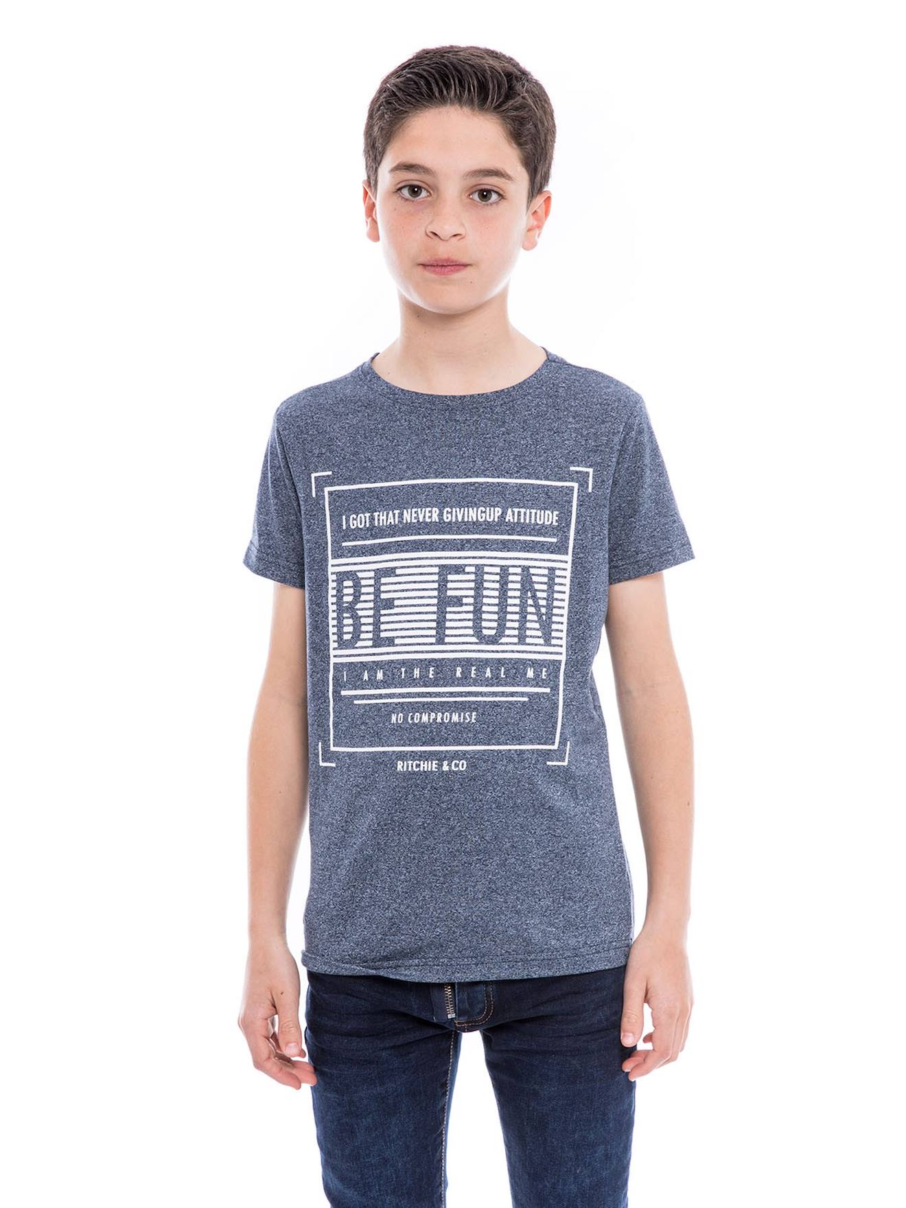 T-shirt Pur Coton Naranja Garçon Bleu Marine