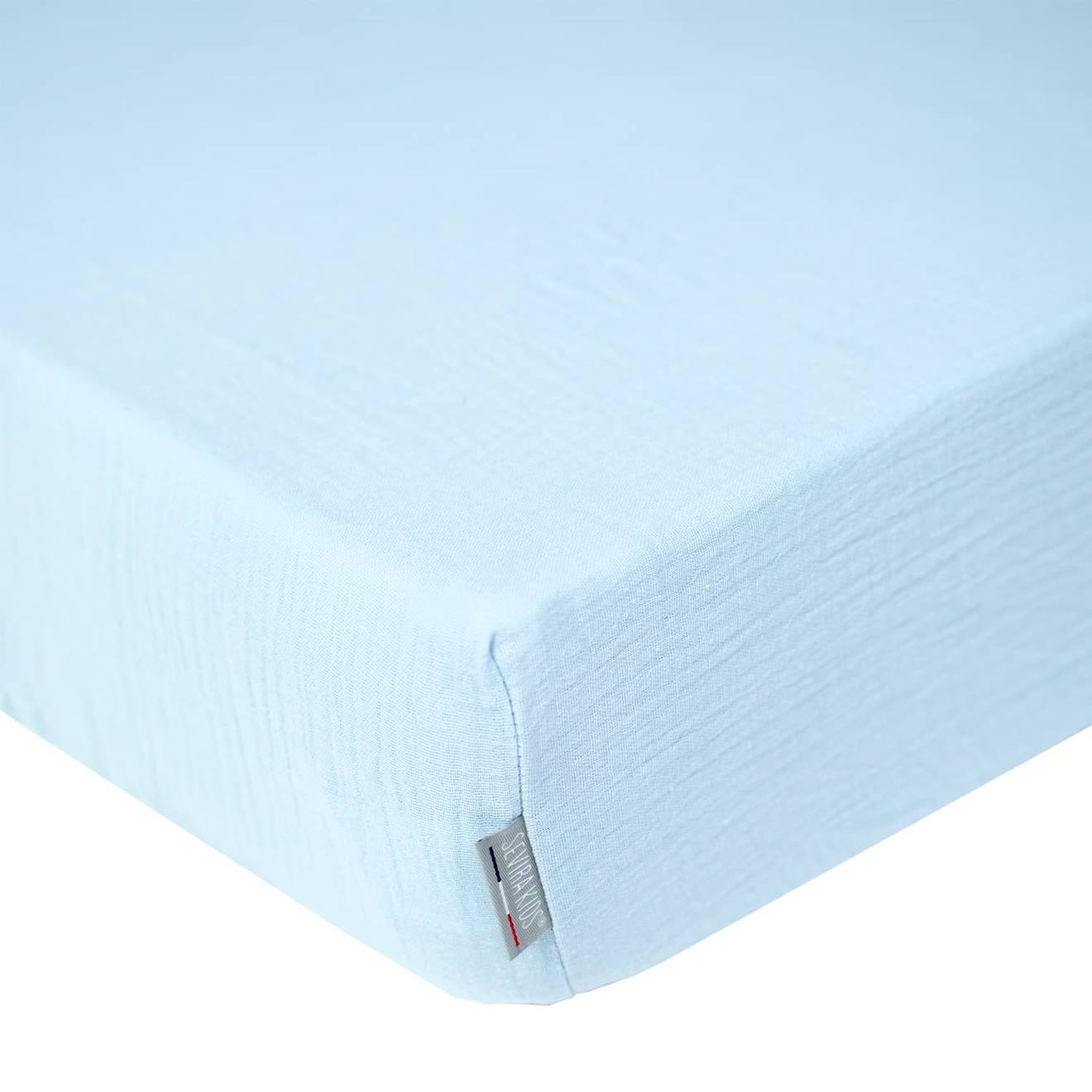 Drap Housse Uni En Gaze De Coton Bleu
